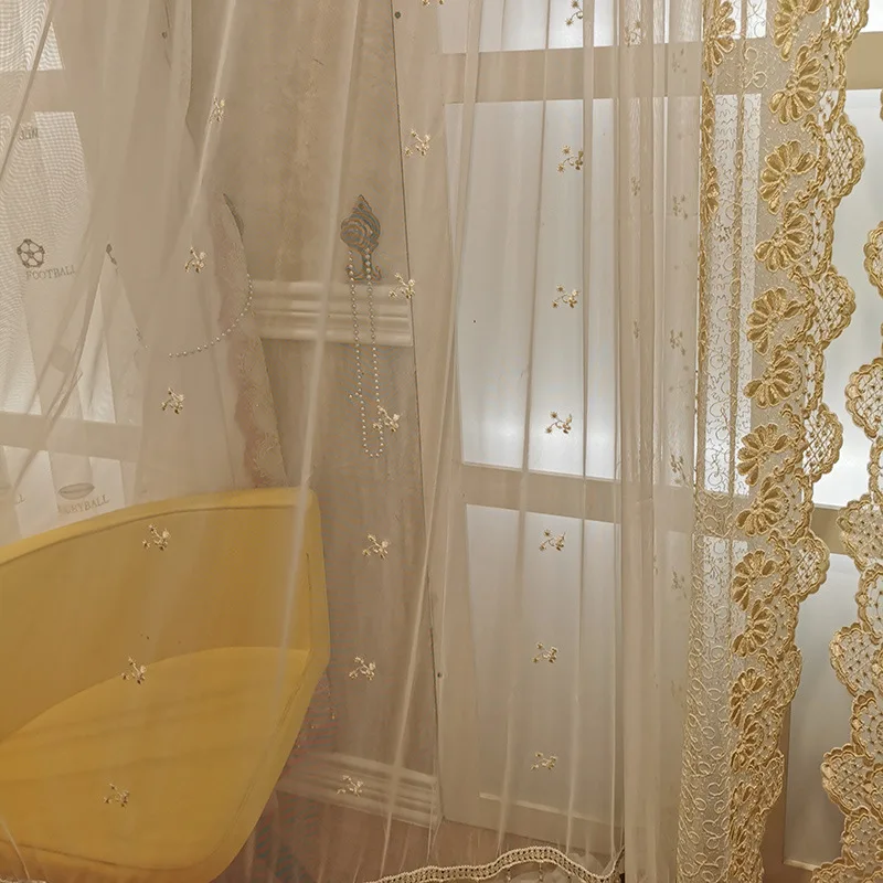 Curtains for Living Room Dining Bedroom Factory Price New Simple European Rope Embroidery Study Translucent |