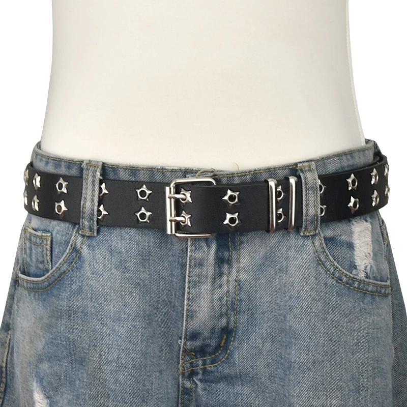 Fashion Star Eye Rivet Belts For Women Men Double Pin Buckle Waist Belt Strap Harajuku Wide Pu Leather Waistband For Jeans