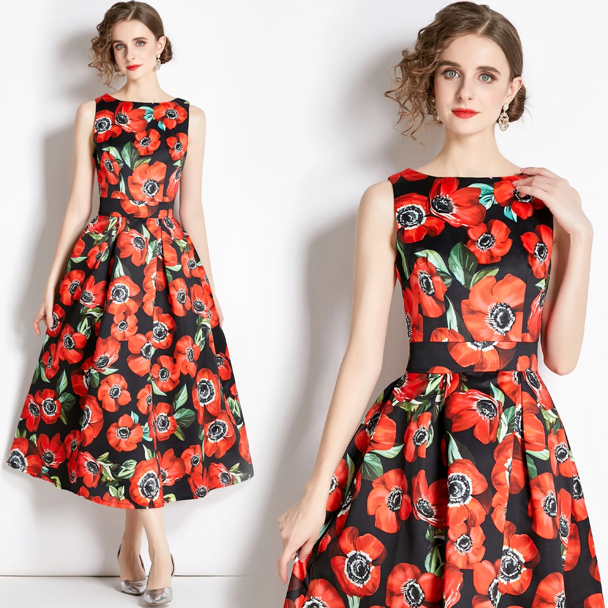 

Платье-трапеция с завышенной талией, без рукавов