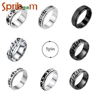 spin rings for women men stainless steel star moon rotate freely ring anti stress accessories punk hop hip jewelry couple gifts
