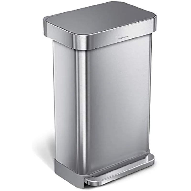 

45 Liter / 12 Gallon Liter Rectangular Hands-Free Kitchen Step Trash Can with Soft-Close Lid, Brushed Stainless Stee