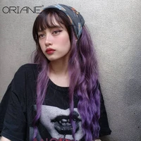 oriane coral orange soft synthetic cosplay wig with bangs for women long wavy curly colorful wig girl high temperature fiber wig