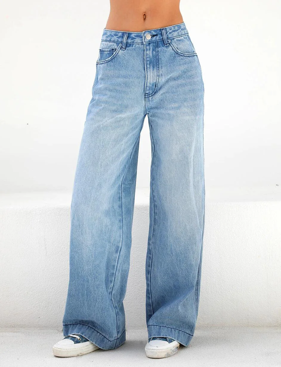 Womens Pants New High Waist Loose Wide Leg Womens Jeans Denim Trousers
