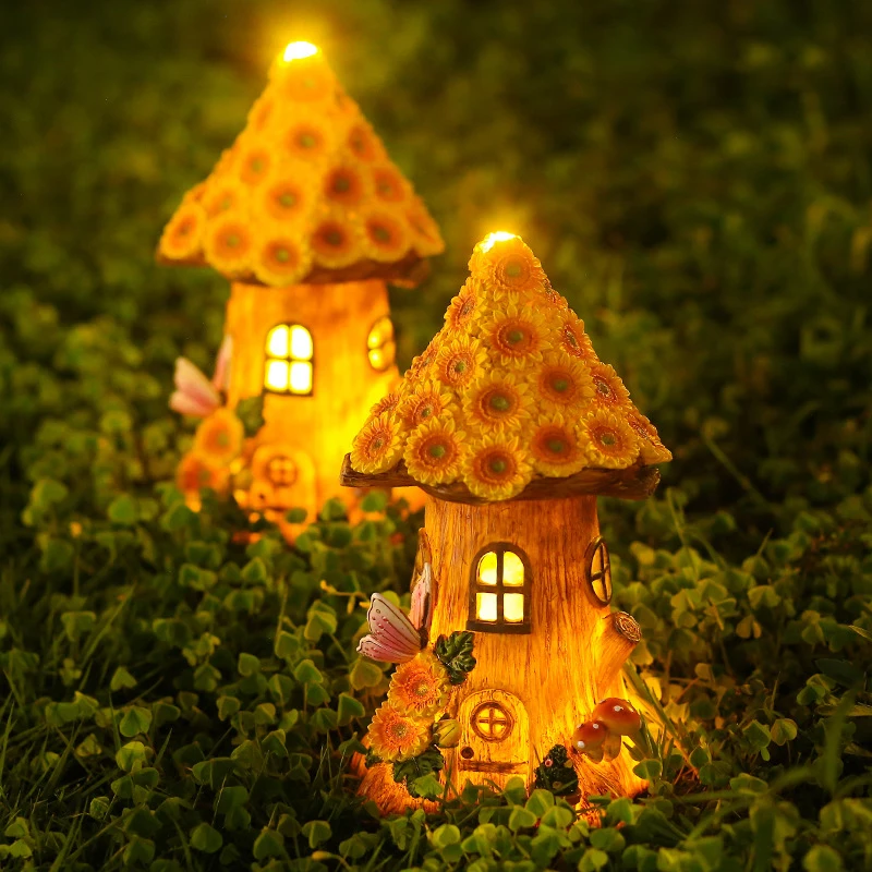 

Creative Solar Outdoor Garden Lights Modern Home Garden Decoration Sunflower Tree House Solar Lights Resin Craft Ornaments