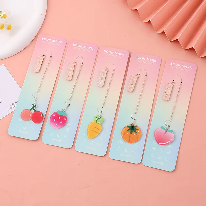 

New Acrylic Fruit And Vegetables Bookmarks Children's Creative Student Reading Page Folder Dress Up Pendant Stationery Supplies