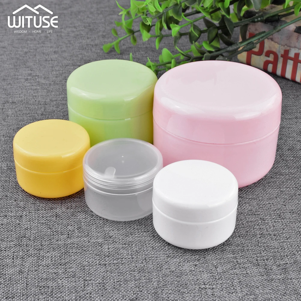 

5Pcs/Lot Mini 20g 50g 100g Empty Jar Pots Cosmetic Makeup Inner Lid Face Cream Lip Balm Container My Refillable Bottles 5 Colors