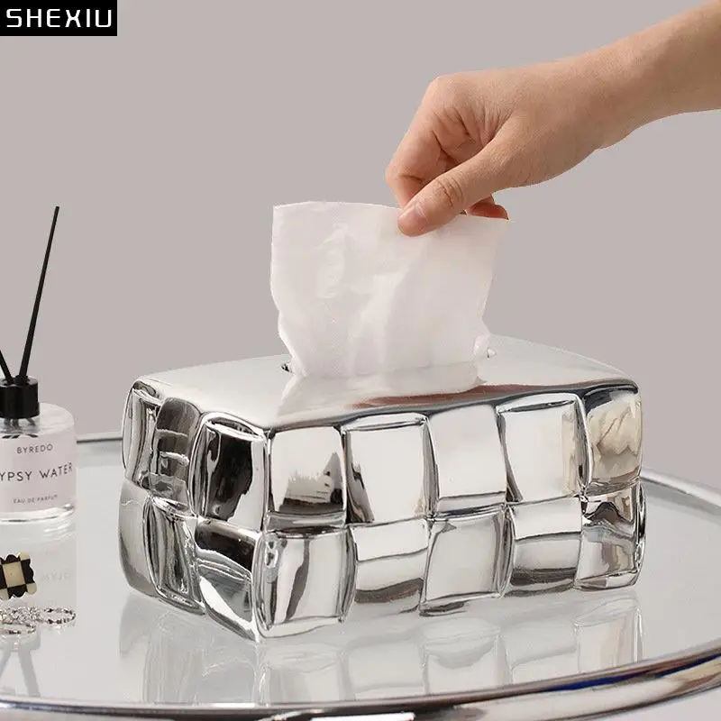 

Асимметричная сетчатая Посеребренная коробка для салфеток, креативное декоративное бумажное полотенце, искусственный кофейный столик, фотокоробки, современный декор