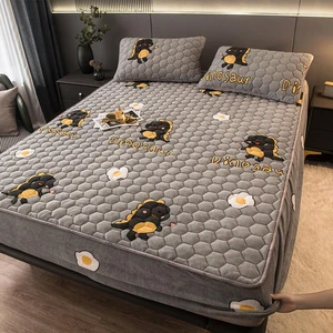 DIMI Warm Quilted Fitted Sheet Elastic Belt Fixed Bedspread Mattress Pad Mattress Cover New Thick Crystal Velvet Bed Sheet, Fit