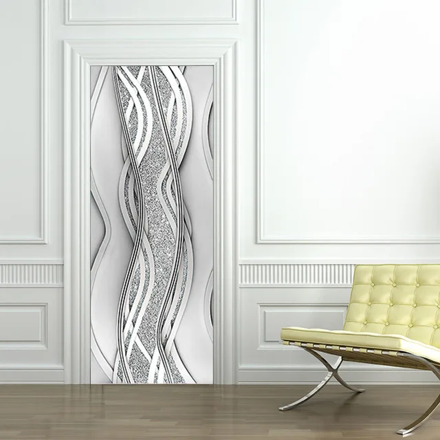 

Pure Silver Door Stickers Modern Luxury Living Room Renovation Doors Waterproof Self-Adhesive Vinyl Wallpaper for Doors Decor