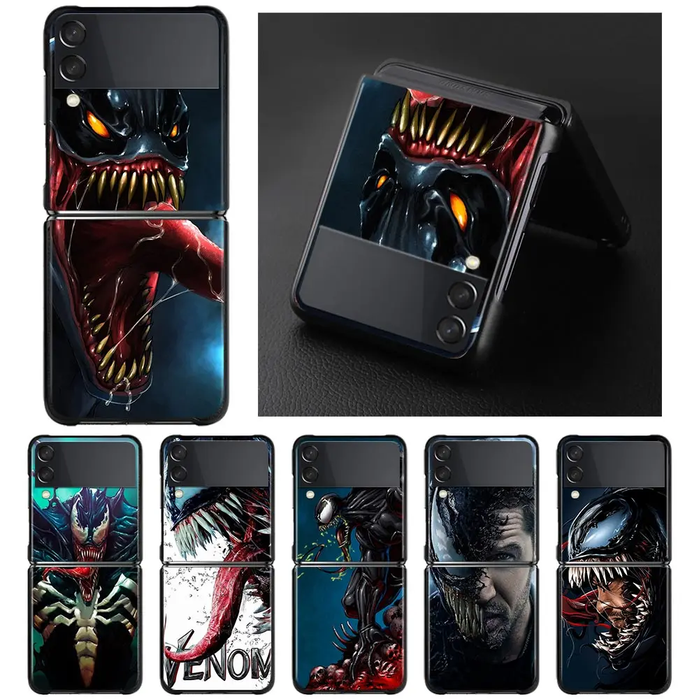 

Venom Marvel Phone Case For Samsung Galaxy Z Flip3 zflip 5G zflip3 zf3 Funda Hard PC Capa Black Folding Coque