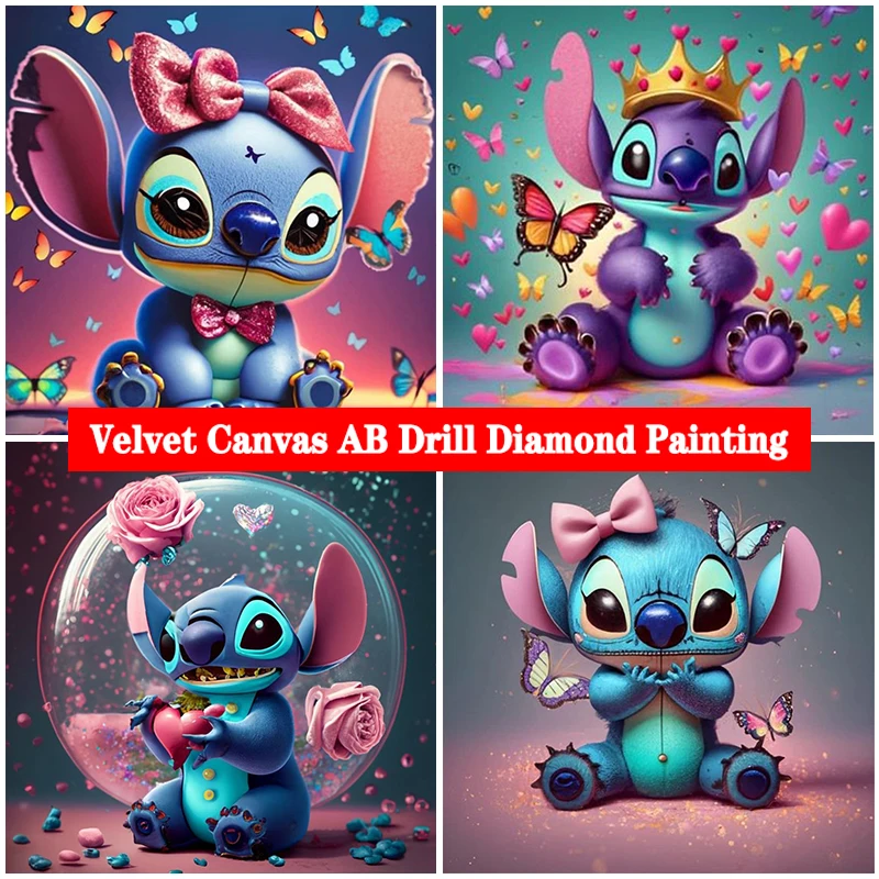 

5D DIY AB Velvet Canvas Diamond Painting Kit Cute cartoon Stitch Diamond Art Cross Stitch Mosaic Pictures Handcrafts Home Decors