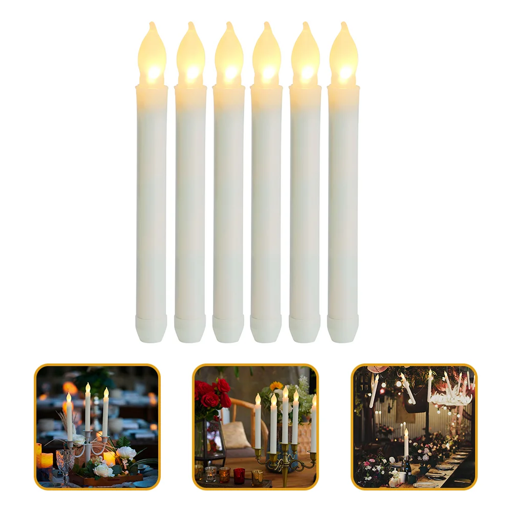 

6 Pcs Terry Flameless Candles Christmas Decor Taper Conical Plastic Operated LED Candlesticks Wedding Decoration