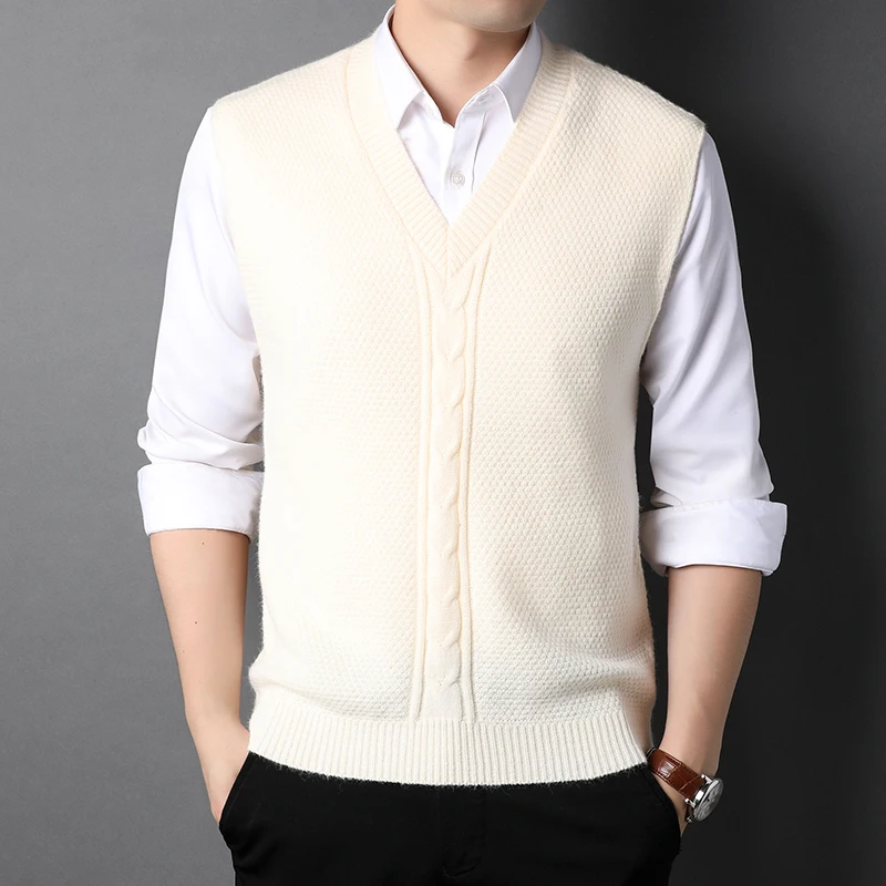2022 Autumn Winter Sweater Vest Men Brand Clothing Knitted Wool Sleeveless Sweaters Thick Warm V-Neck Vests Waistcoat