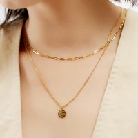 new fashion double layer round card 100 s925 sterling silver k gold stacked necklace womens sweater chain jewelry all match
