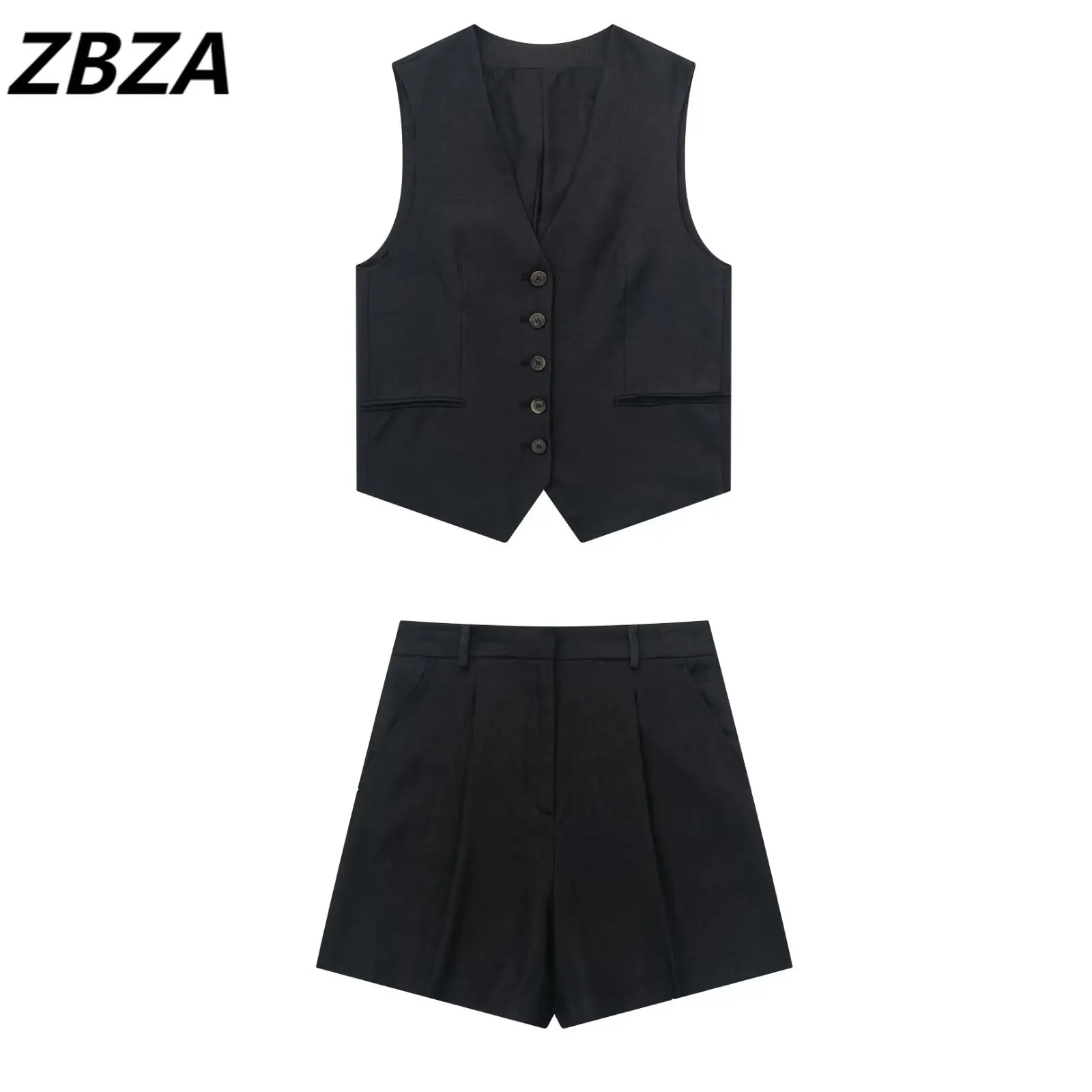 

ZBZA Set Women 2 Pieces 2023 New Flax Blending Customization Tank Tops Vintage High Waist Casual Shorts Female Chic Tops