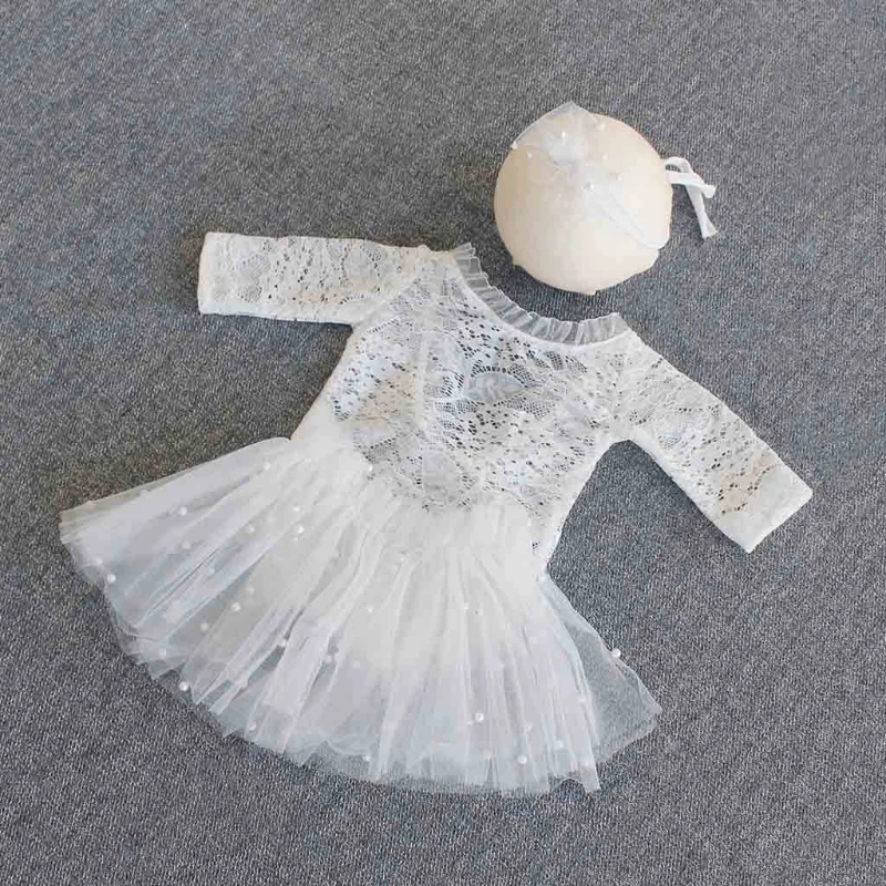 

3 Pcs Newborn Photography Props Outfits Baby Lace Romper Headband Short Skirt Set Infants Photo Bodysuit 40JC
