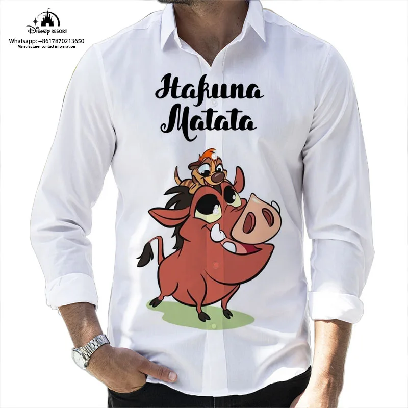 

New Spring Hot Selling Disney The Lion King Cartoon Casual 3D Color Printing Long Sleeve Lapel Shirt Slim Fit Men's Tops