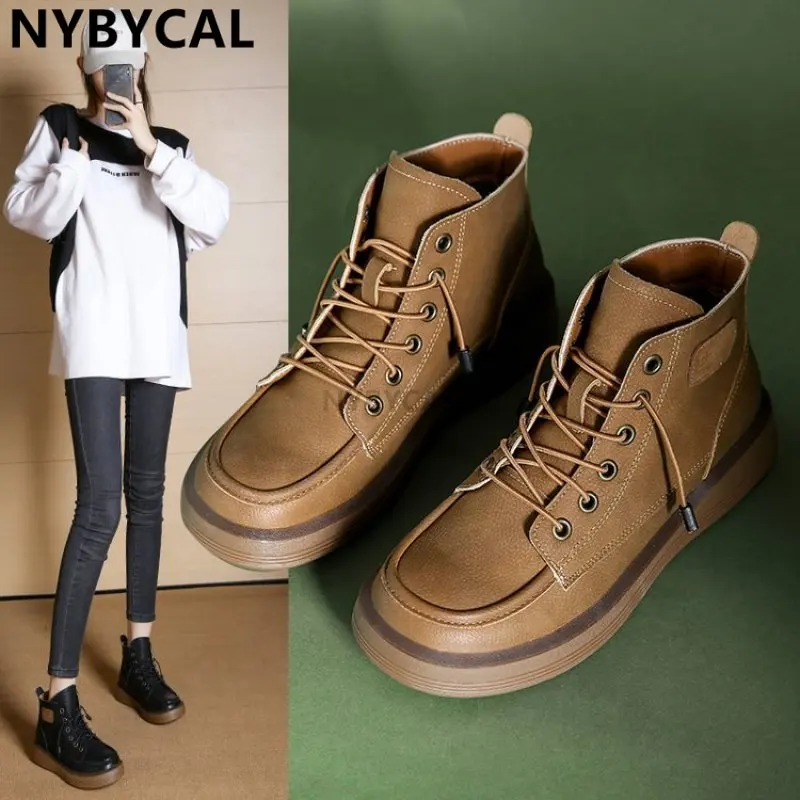 High Top Luxury Designer Women's Sneakers Genuine Cow Leather High Top Ladies Student Retro Fashion Flat Shoes New Handmade 40