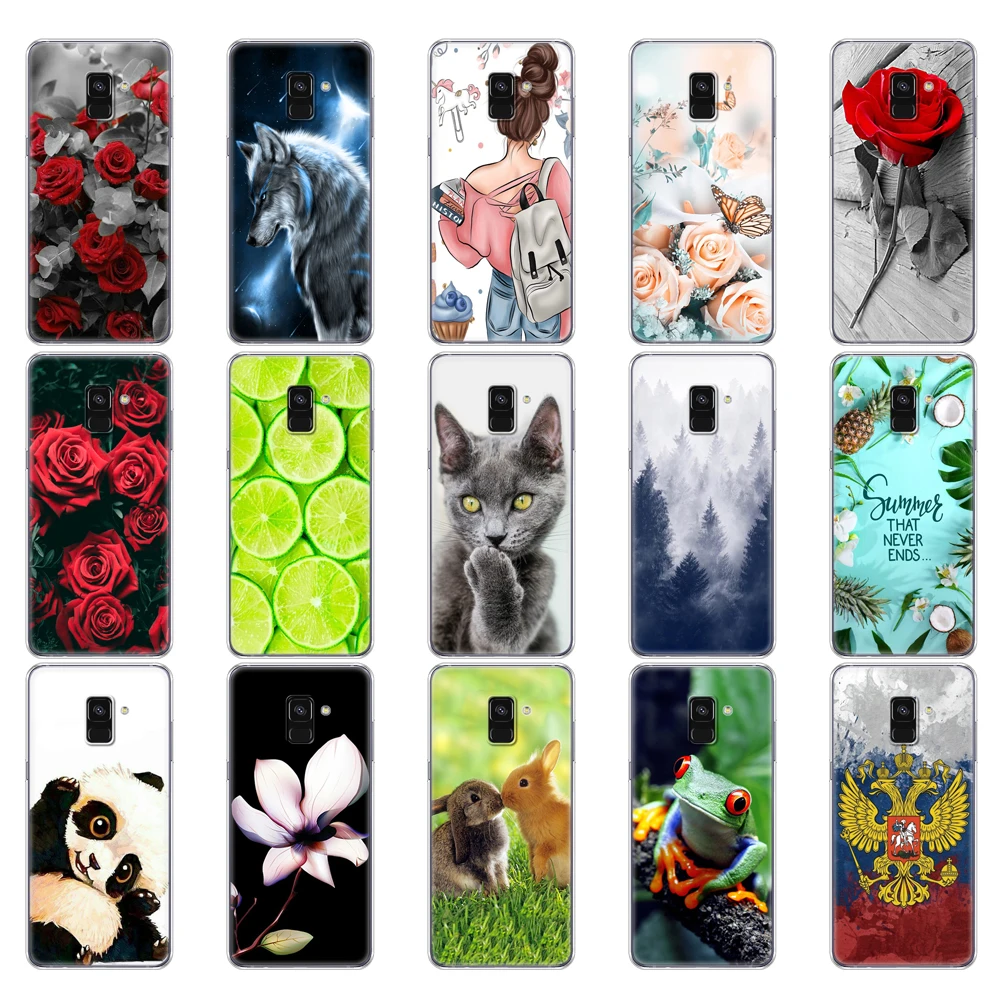 cases For Samsung Galaxy A8 2018 A530 A530F case Soft TPU Phone back Cover For Samsung A8 Plus 2018 A730 A730F Clear bag flower