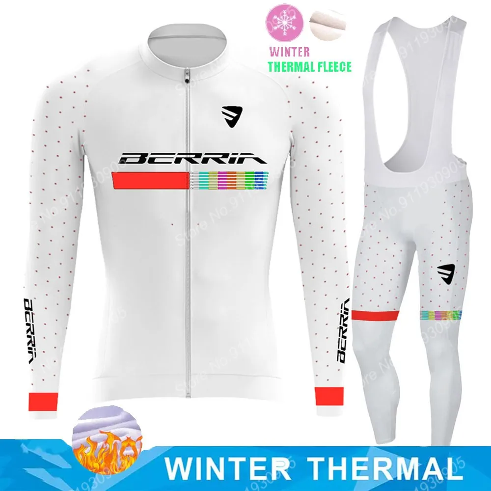 

New White BERRIA Team 2021 Winter Men Cycling Jersey Set Clothing Suit Long Sleeve MTB Bike Road Pants Bib Ropa Maillot Ciclismo