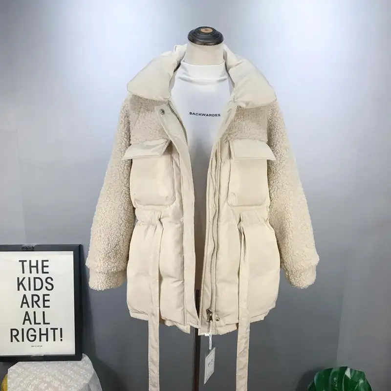 Oversize Woman Parkas Warm Jacket Beige Black Cotton Padded Coat 2022 New Fashion Zipper Loose Casual Long Winter Coat Thick