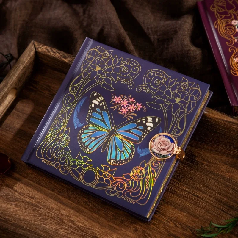 Квадратный блокнот с розой и бабочкой в стиле ретро, готический стиль, магнитная кнопка, полноцветная внутренняя страница, иллюстрация, золотой край, дневник, план, книга кьюб кид дневник героя добро пожаловать в край книга 4