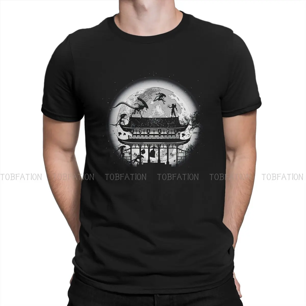 

Aliens VS Predator Game Newest TShirt for Men Fight Under The Moon Round Neck Pure Cotton TShirt Distinctive Birthday Gift 6XL