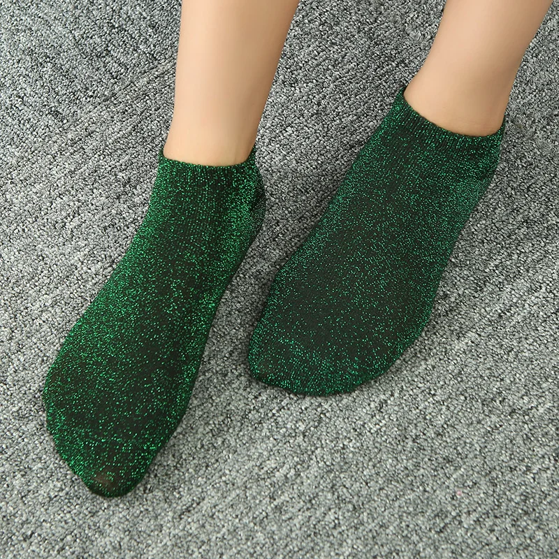 Women Lovely Glitter Short Socks Spring Summer And Autumn Black Pink Retro Cute Candy Color Ankle Socks Kawaii Invisible Female