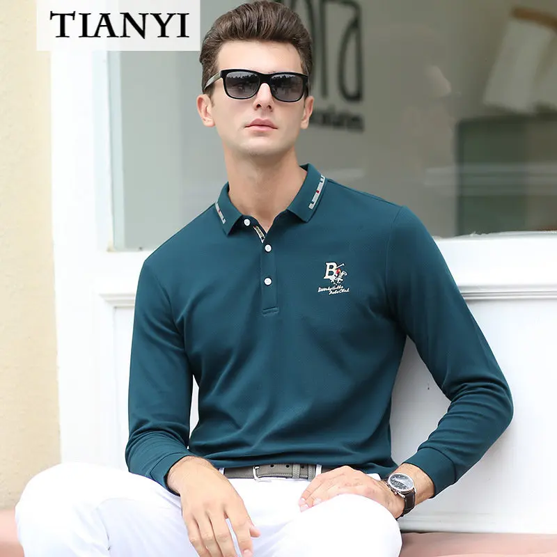 Autumn New Business Men's T-shirt Young and Middle-aged Fashion Business Embroidery Lapel Long-sleeved Men's POLO Shirt