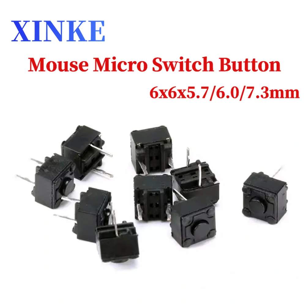 10 шт./лот квадратная кнопка микропереключателя мыши 6x6x5.7/6.0/7.3 мм тактовый