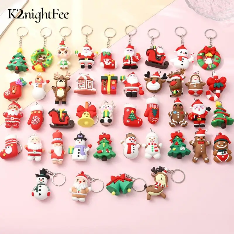 

Брелки для ключей с рождественскими мотивами, украшение на Рождество, елка, лось, снеговик, подвеска