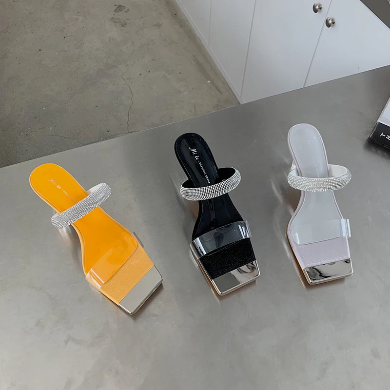 

Сланцы женские с цепочкой, открытый носок, летние тапочки на тонком высоком каблуке, летние туфли-лодочки, размеры 39, оранжевые/черные/Сереб...