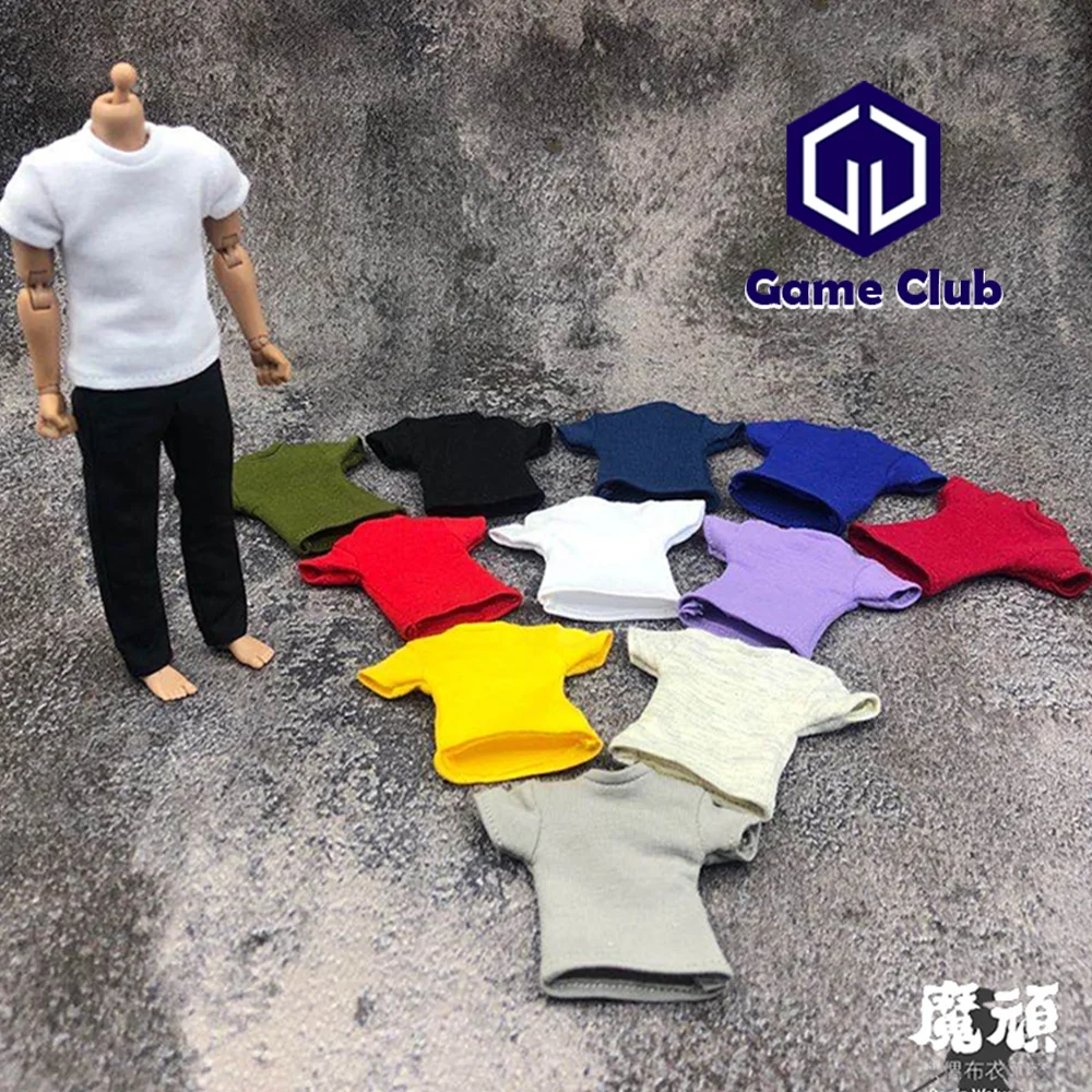 

Multiple Colors 1/12 Male Soldier Versatile Casual Solid Color Short Sleeve Cotton T-shirt Model For 6inch Action Figures Body