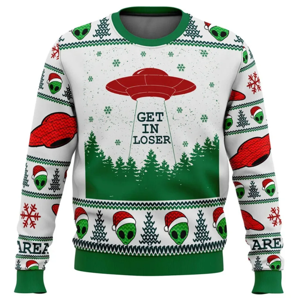 Area 51 Get in Loser Ugly Christmas Sweater Мужчины Женщины Пуловер с круглым вырезом и длинными