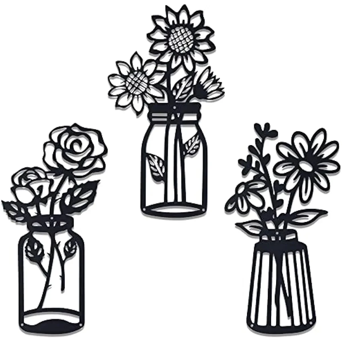 

Set of 3 Metal Flower Wall Minimalist Carving Metal Flower Wall Decoration Wall Art Black Flower Iron