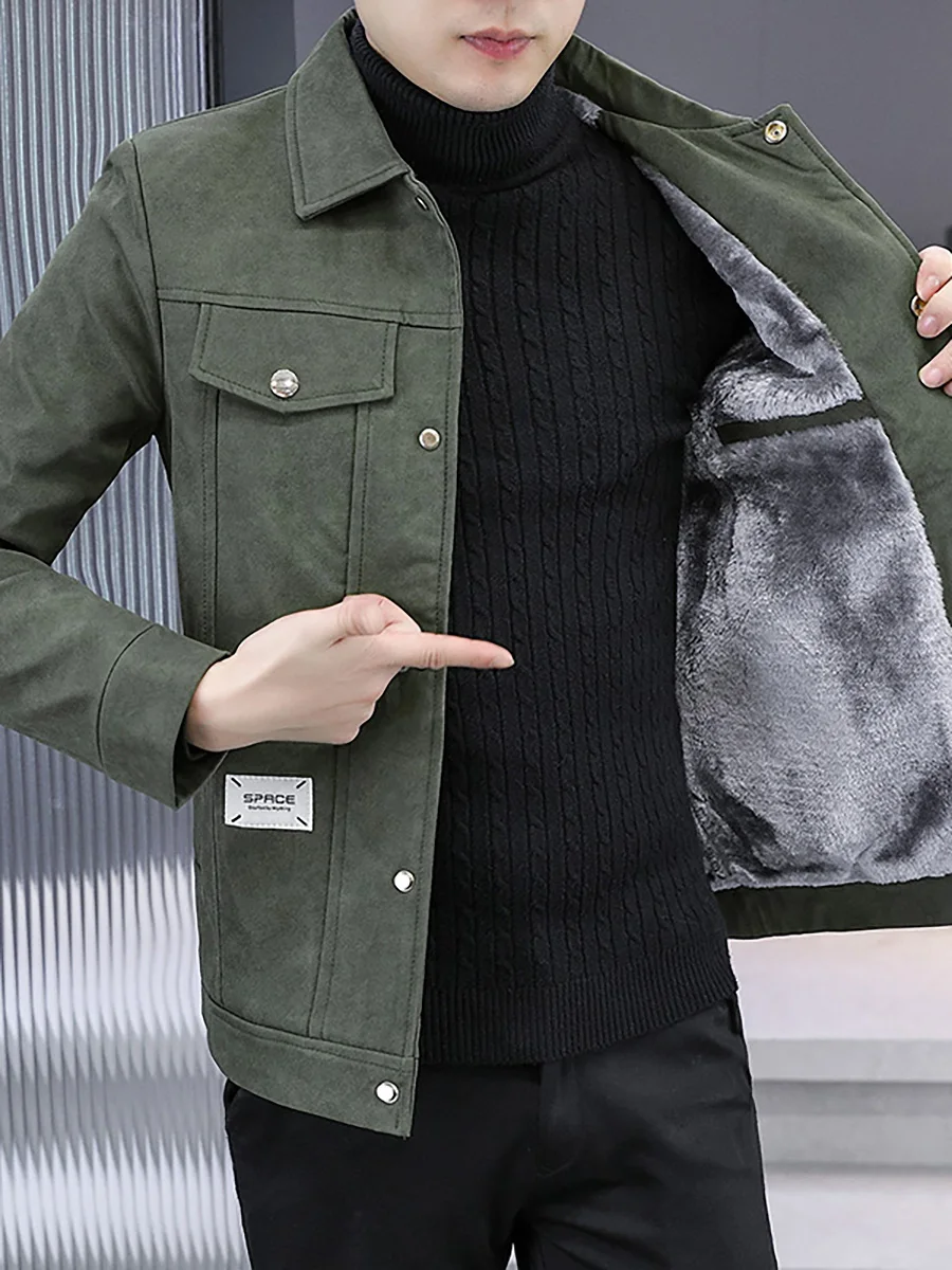 Осенне-зимняя бархатная куртка из оленьей кожи мужской 2024 новый корейский модный