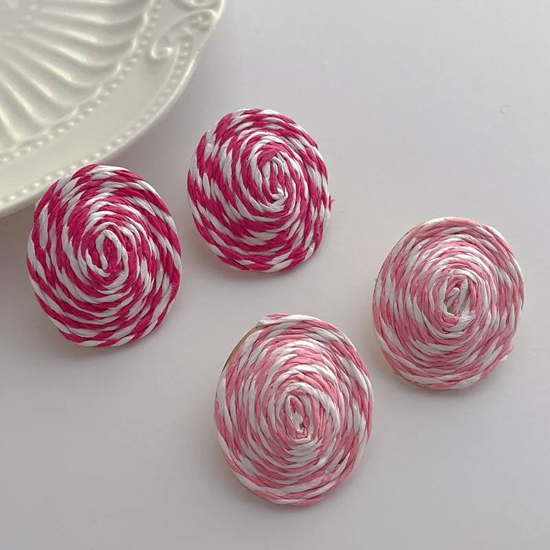 

Minar Boho Contrast Color Pink Rattan Knit Drop Earrings Oval Geometric Large Earring for Women Female Statement Beach Jewelry