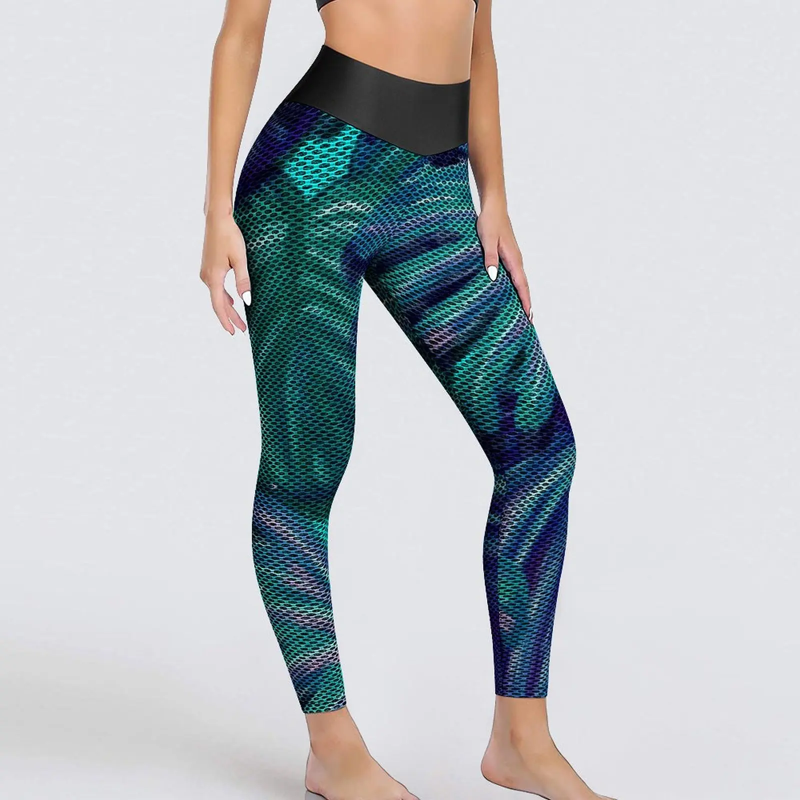 

Акварельные тропические штаны для йоги, неоновые леггинсы с пальмовыми пружинами, Женские Смешные эластичные спортивные колготки с завыше...