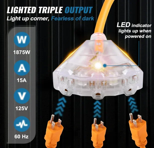 50 футов 65 3c/12awg кабель питания для тяжелых условий эксплуатации 20 А