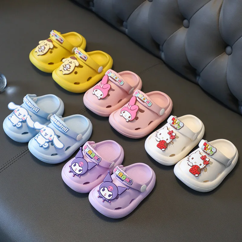 

Kawaii Cute Sanrio Kuromi My melody Cinnamoroll Pom Pom Purin Beach Shoes Crocs Slippers Soft Girl Birthday Gift For Children