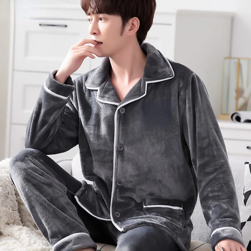 Pajamas men's thickened facecloth autumn and winter loungewear warm plush plus size coral fleece suit sleepwear