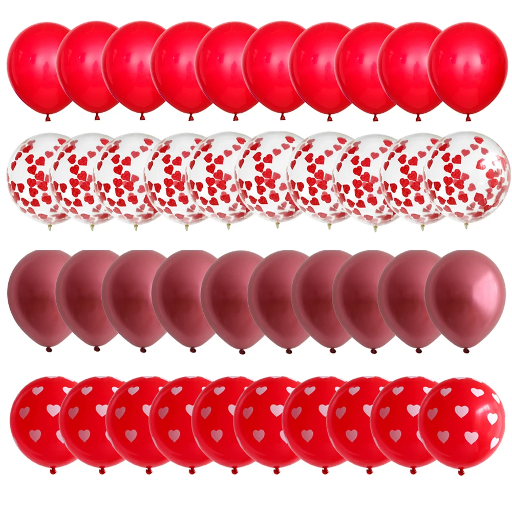 

40pcs 12Inch Confetti Red Heart Printed Latex Balloons Valentines Day Decorations Kit Wedding Birthday Party Decoration Globos