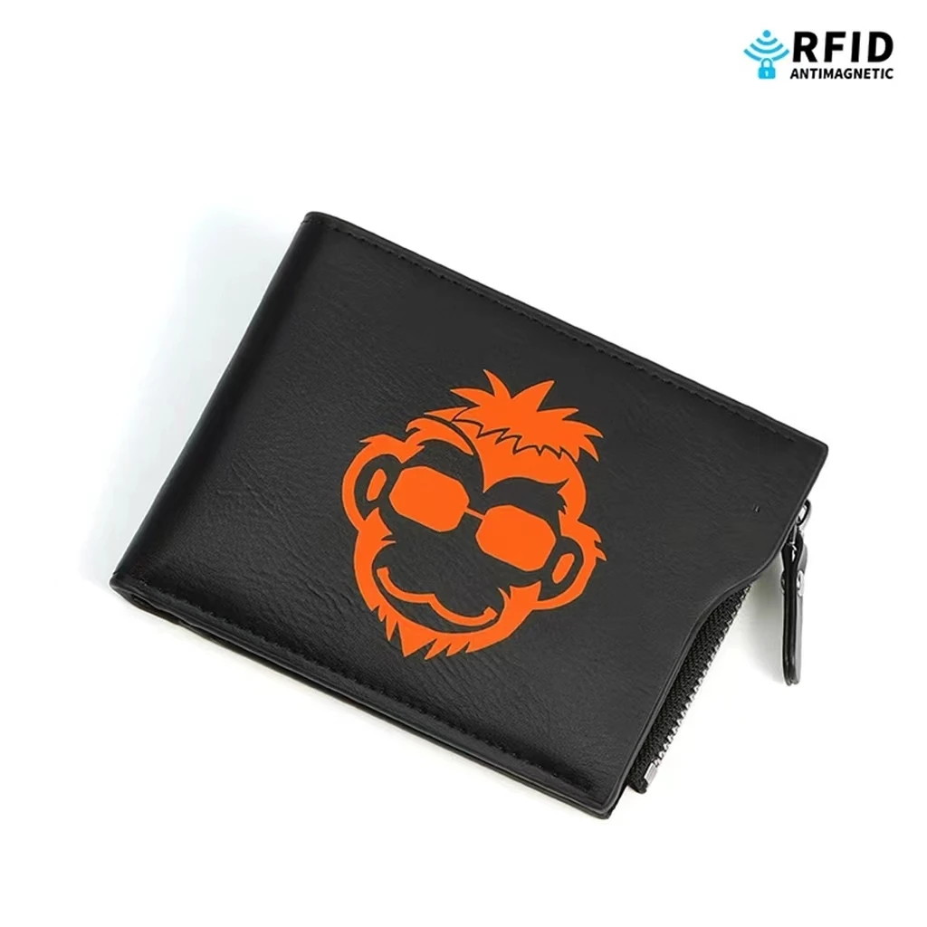 Cool Animal Cartoon Avatar Men's RFID Anti-Theft Brush Short Fashionable PU Leather Zipper Multi Card Wallet