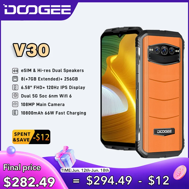 DOOGEE V30 eSIM Dual 5G  Rugged Phone 6.58