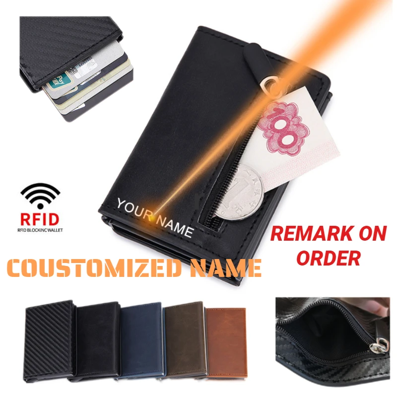 

Rfid Men Card Wallets Blocking Free Name Engraving Carbon Fiber Card Holder Slim Mini Wallet Small Money Bag Male Cardholder
