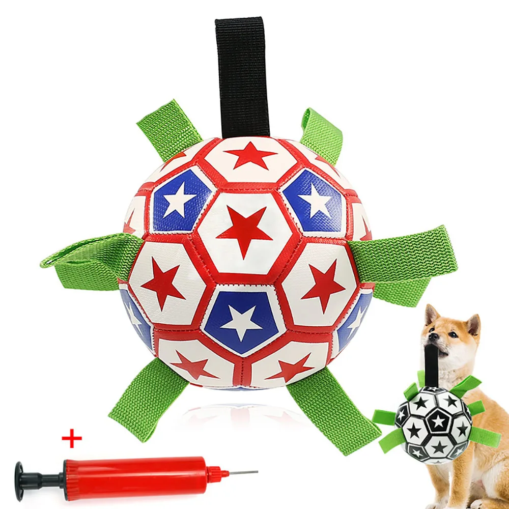 Dog Outdoor Training Soccer Pet Bite Chew Balls for Dog Accessories Dog Toys Interactive Pet Football Toys with Grab Tabs