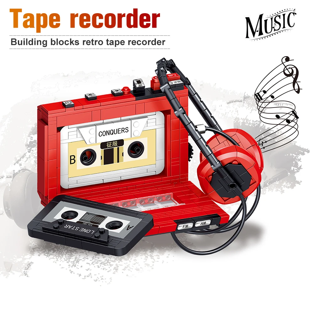 Micro Building Blocks Retro Tape Recorder Machine Construction Bricks Retro Idea Recorder Model Assembled Building Blocks Toys images - 6