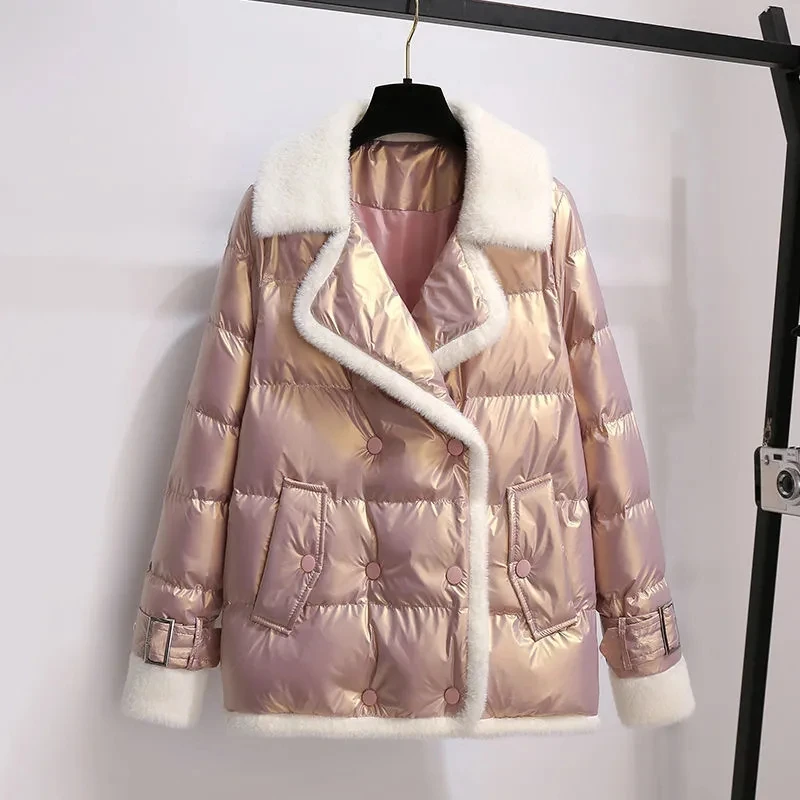 2023 Thick Warm Coat Women Winter Clothing Fur Collar Patchwork Down Jacket Cotton Padded Jackets Female Elegant Short Parkas