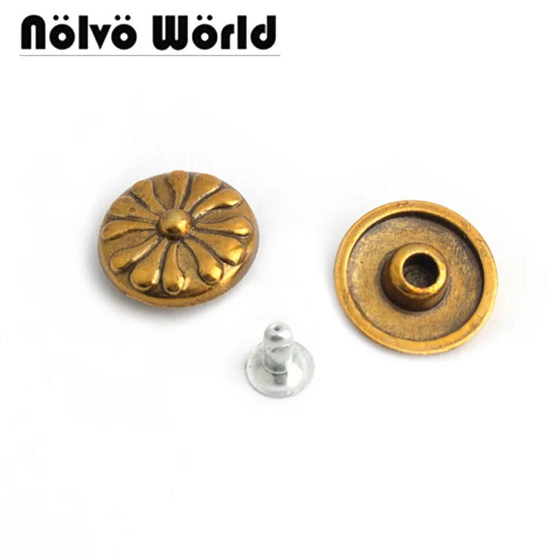 

10-50-200pcs 12mm Old Gold Metal Round Pattern Studs Rivets Spikes Punk Rivet for DIY Bag Purse Wallet Shoes Garment