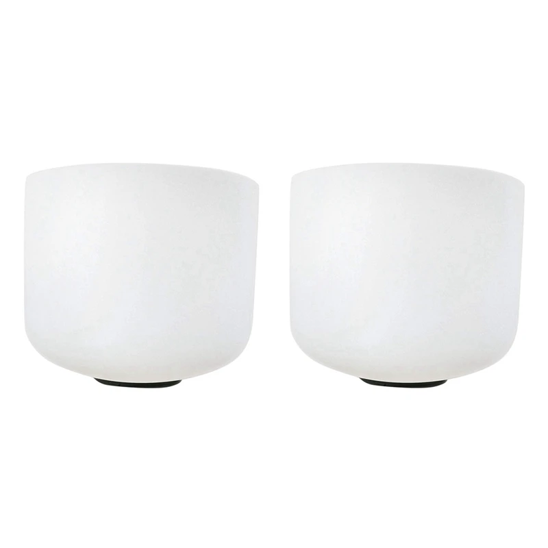 

2 Pcs 8 Inch 432Hz Singing Bowl Perfect Sound Note Chakra Frosted Quartz Crystal Meditation E Solar Plexus & G Throat